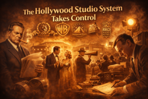 Hollywood studio system controlling film production during the Golden Age
