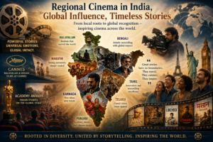 भारतीय क्षेत्रीय सिनेमा का वैश्विक सिनेमा पर प्रभाव दर्शाता दृश्य।