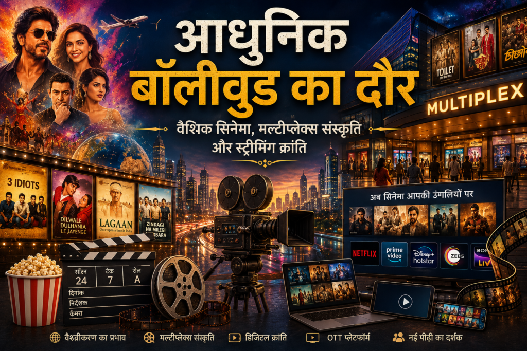 आधुनिक बॉलीवुड का दौर जिसमें मल्टीप्लेक्स संस्कृति, वैश्वीकरण और स्ट्रीमिंग प्लेटफॉर्म ने हिंदी सिनेमा को बदला