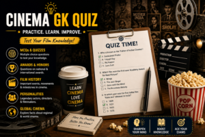Cinema quiz and MCQ practice concept for film knowledge and exam preparation.