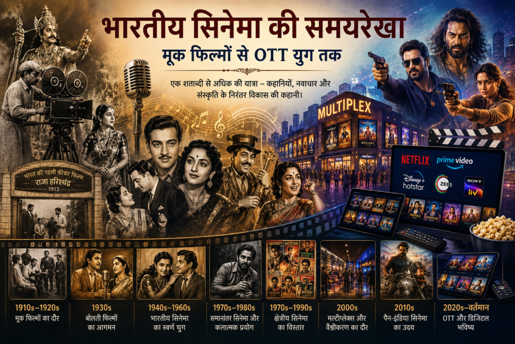 भारतीय सिनेमा की समयरेखा मूक फिल्मों से OTT युग तक