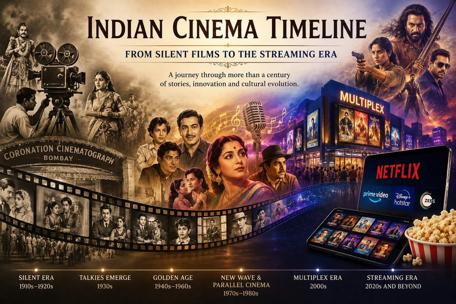 indian cinema timeline from silent films to streaming era