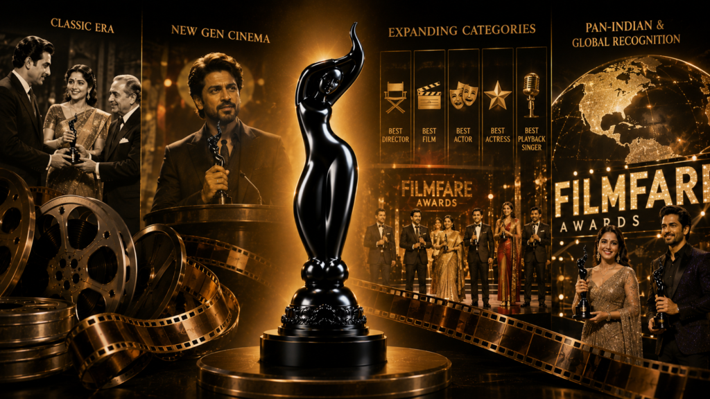 Illustration representing the expansion of Filmfare Award categories over time.