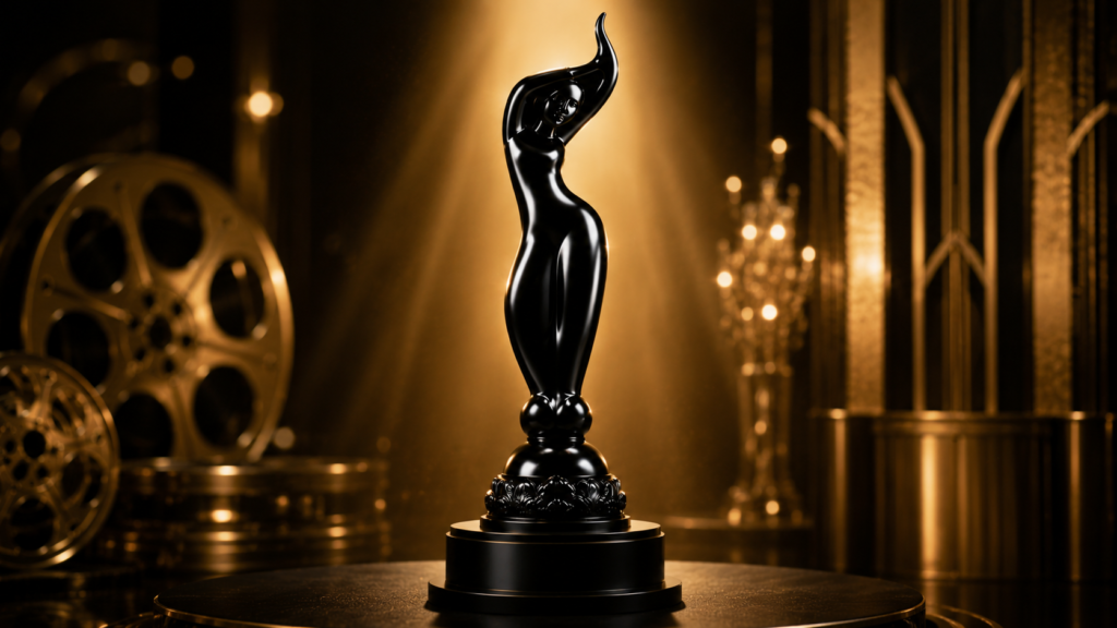 The iconic Filmfare Black Lady trophy representing excellence in Bollywood.