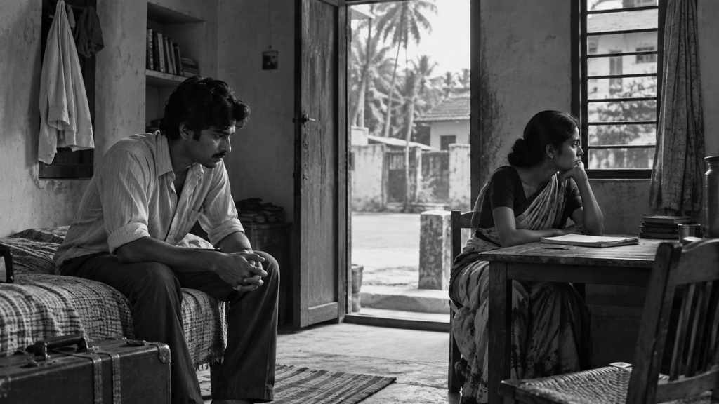 Conceptual visual inspired by Swayamvaram 1972 and the Malayalam New Wave