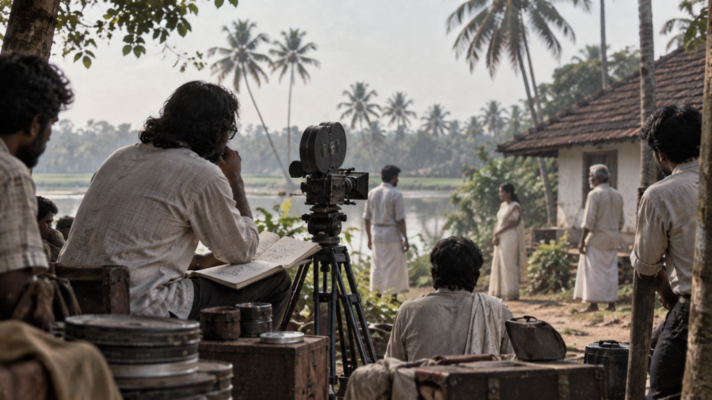 Conceptual visual of G. Aravindan's era of Malayalam New Wave filmmaking